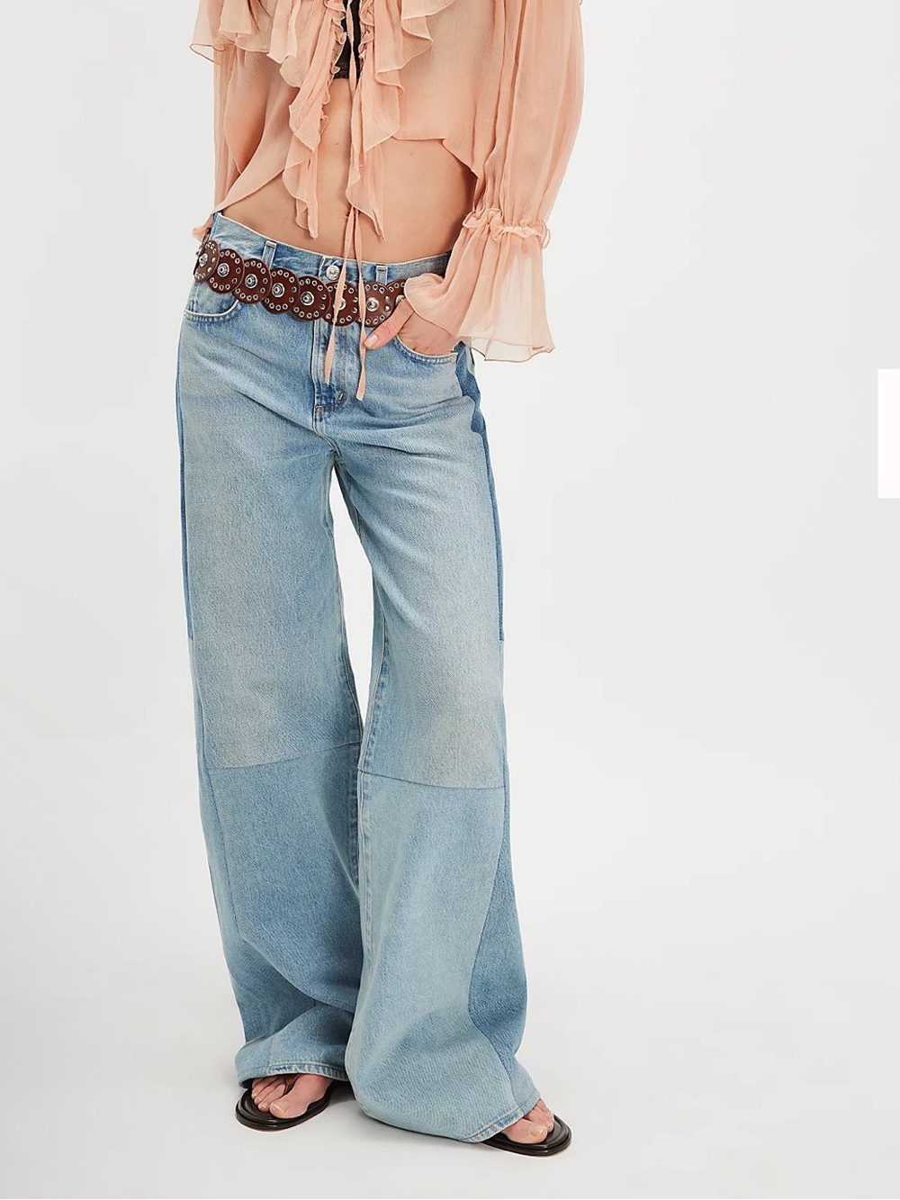 Free people Wide Leg Patchwork Light Blue Jeans - Women